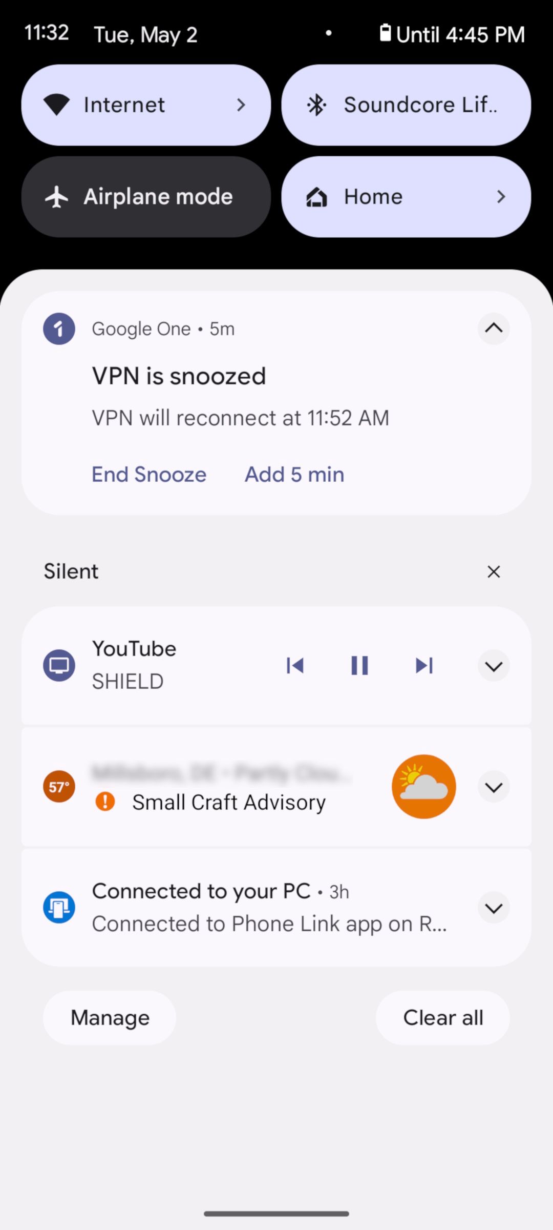 چندین بار روی دکمه تعویق در VPN توسط Google One ضربه بزنید