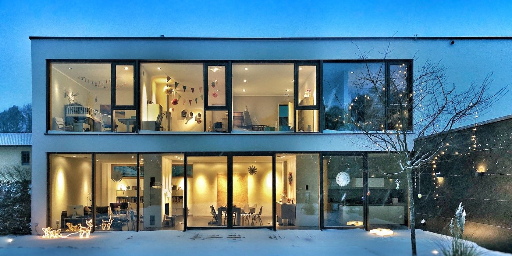 Warm open winter house. Modern Villa Bauhaus Style