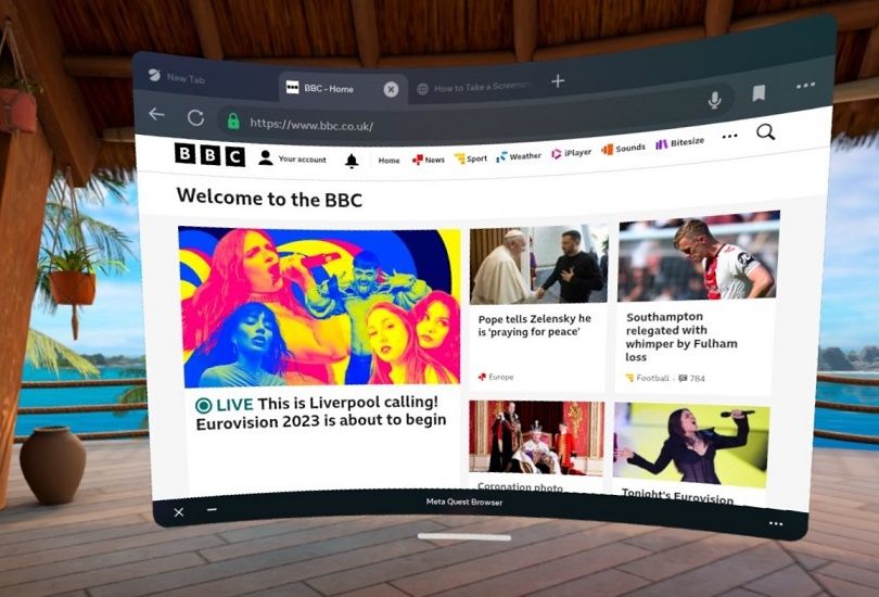 Trang web BBC mở trong trình duyệt Meta Quest