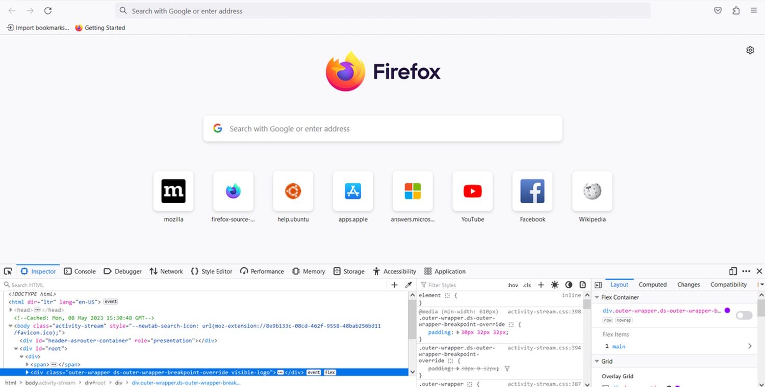 Web Page Code In Firefox Is In Q Or Tool Inspector.