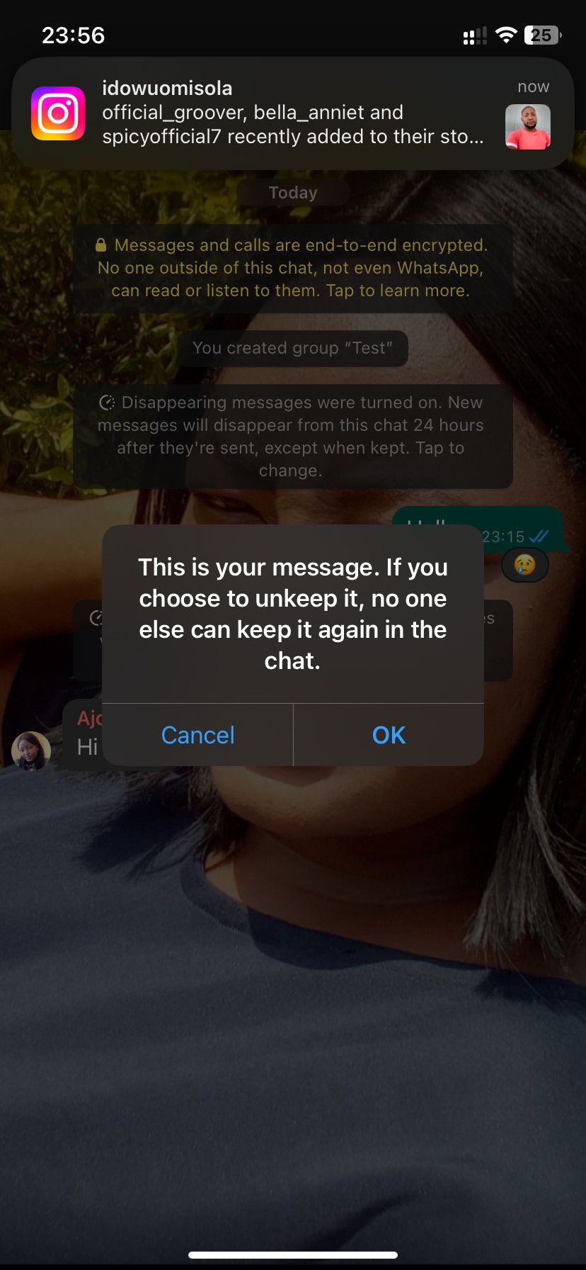 WhatsApp warning for unkeeping a message