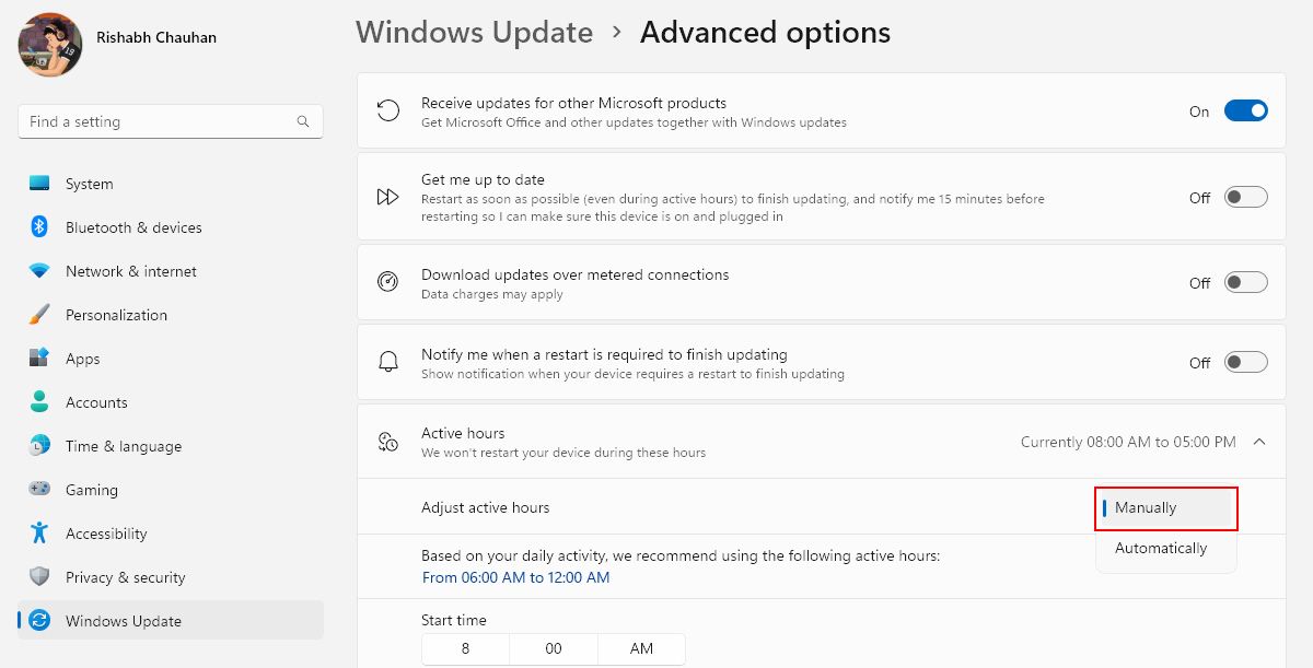 Windows Update Advance Options