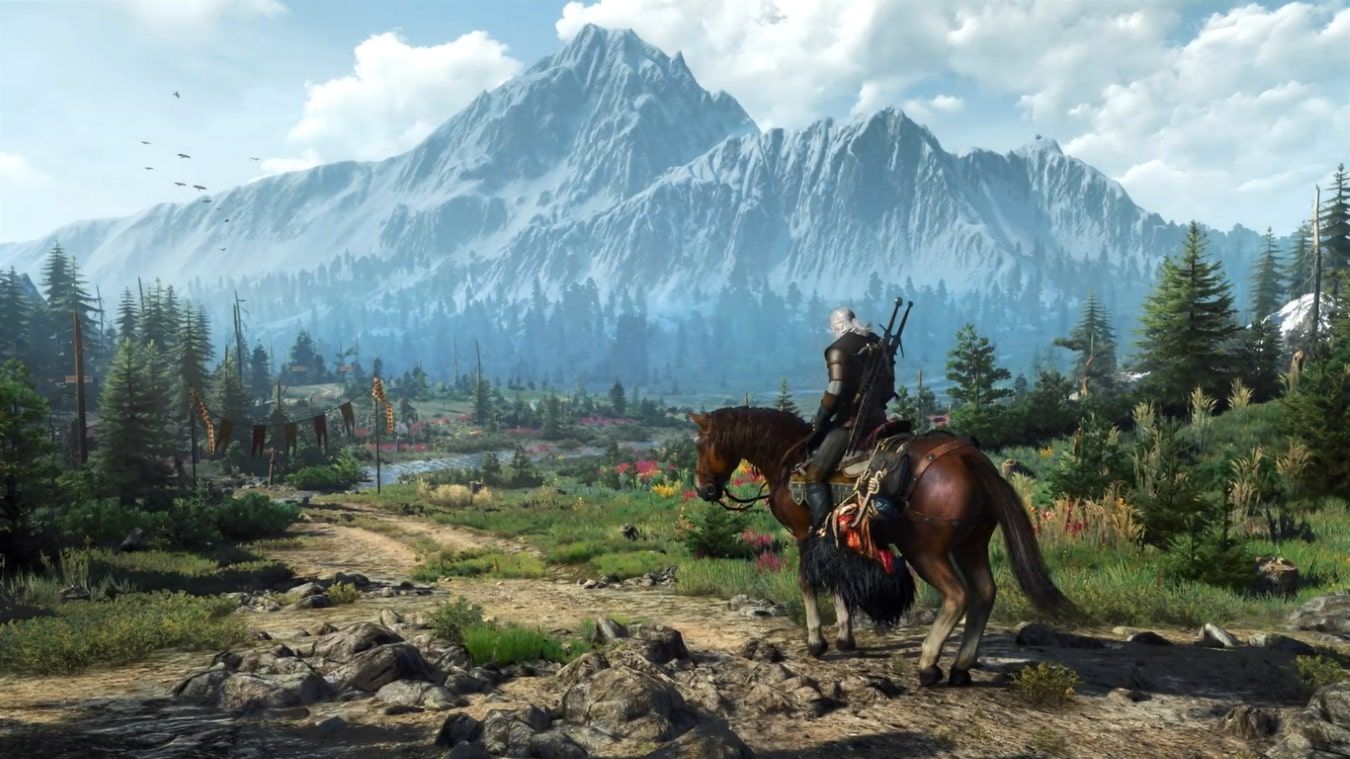 Ảnh chụp màn hình nghệ thuật từ màn hình Thẻ trò chơi chính thức cho Witcher III Wild Hunt hiển thị ảnh chụp màn hình trong trò chơi 