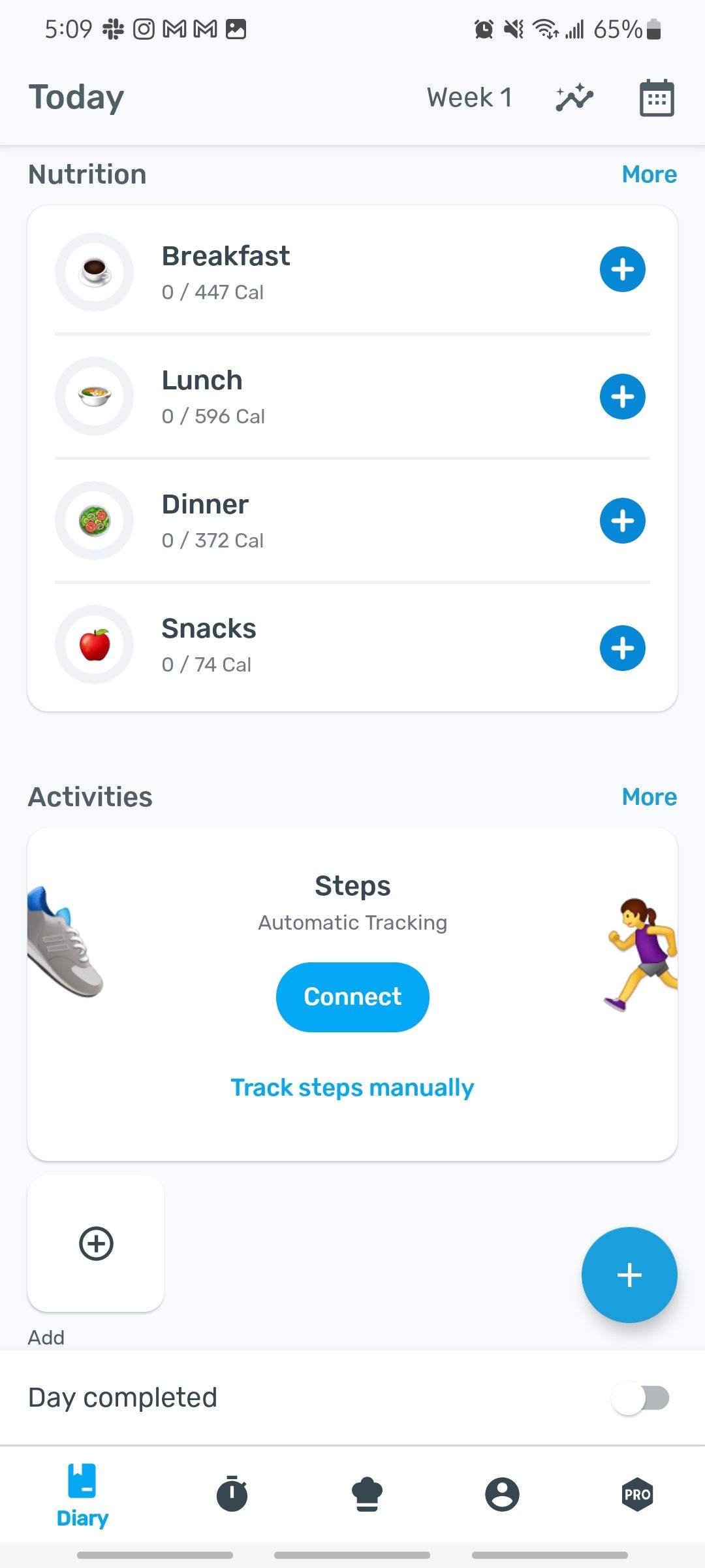yazio fitness app home screen