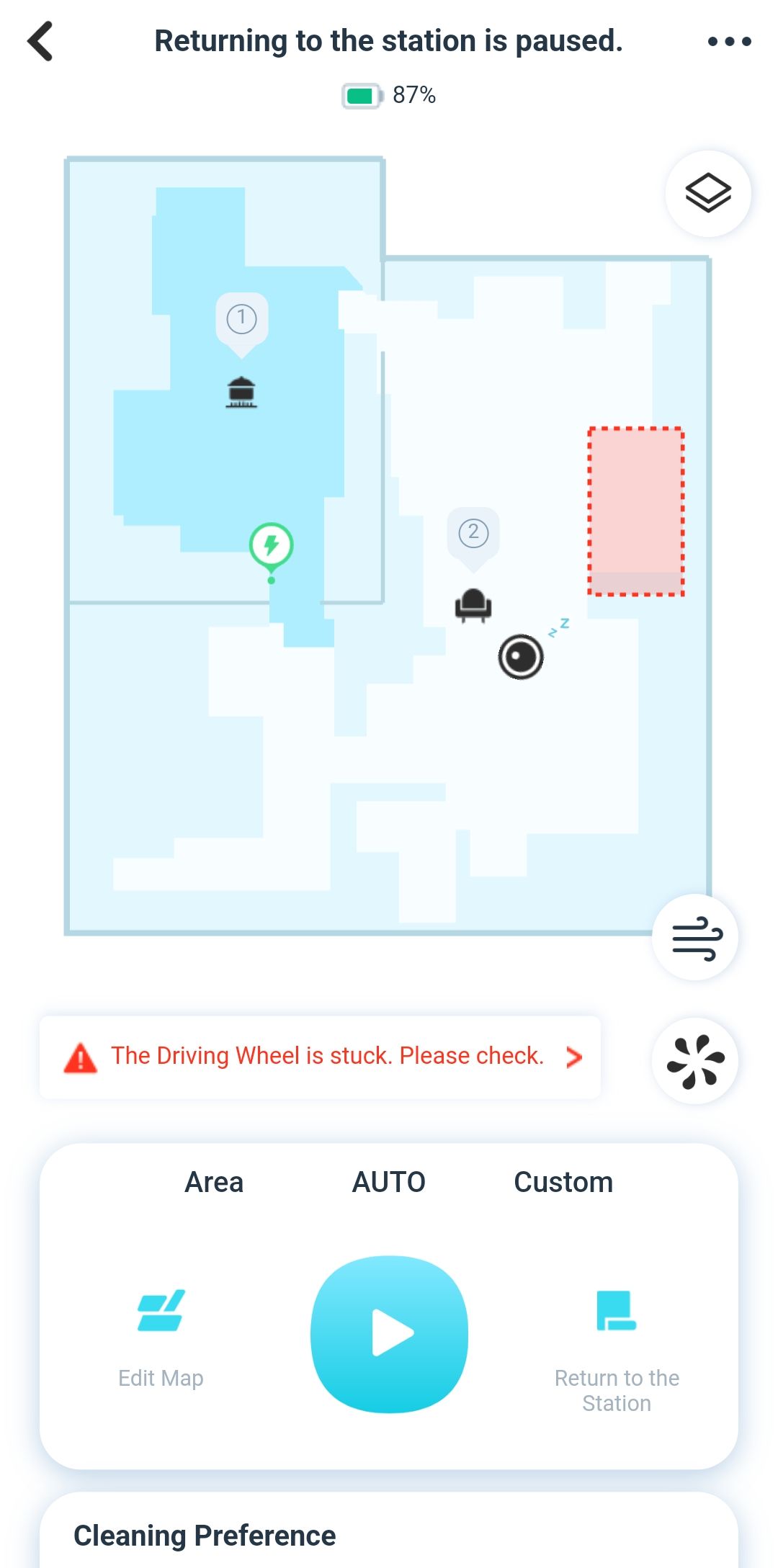 برنامه Yeedi 52 Robot Driving Wheel Stuck