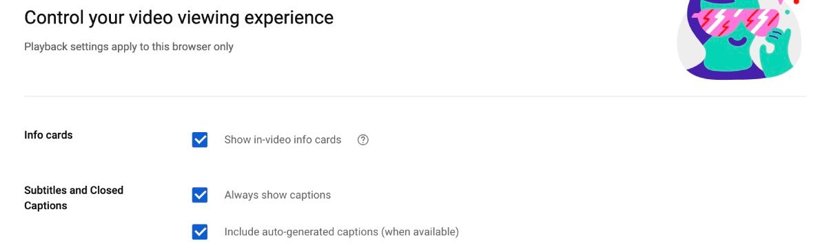 YouTube Control Preferences for Captions