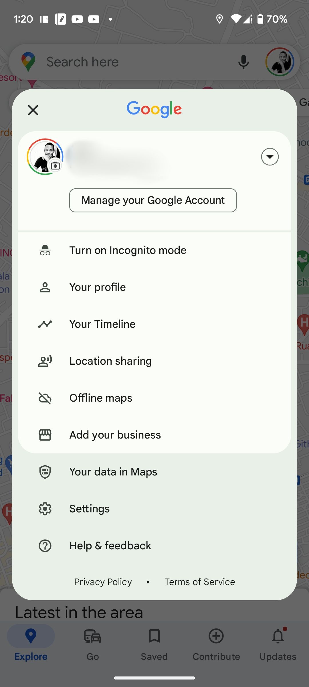 Google Maps pop-up menu on Android