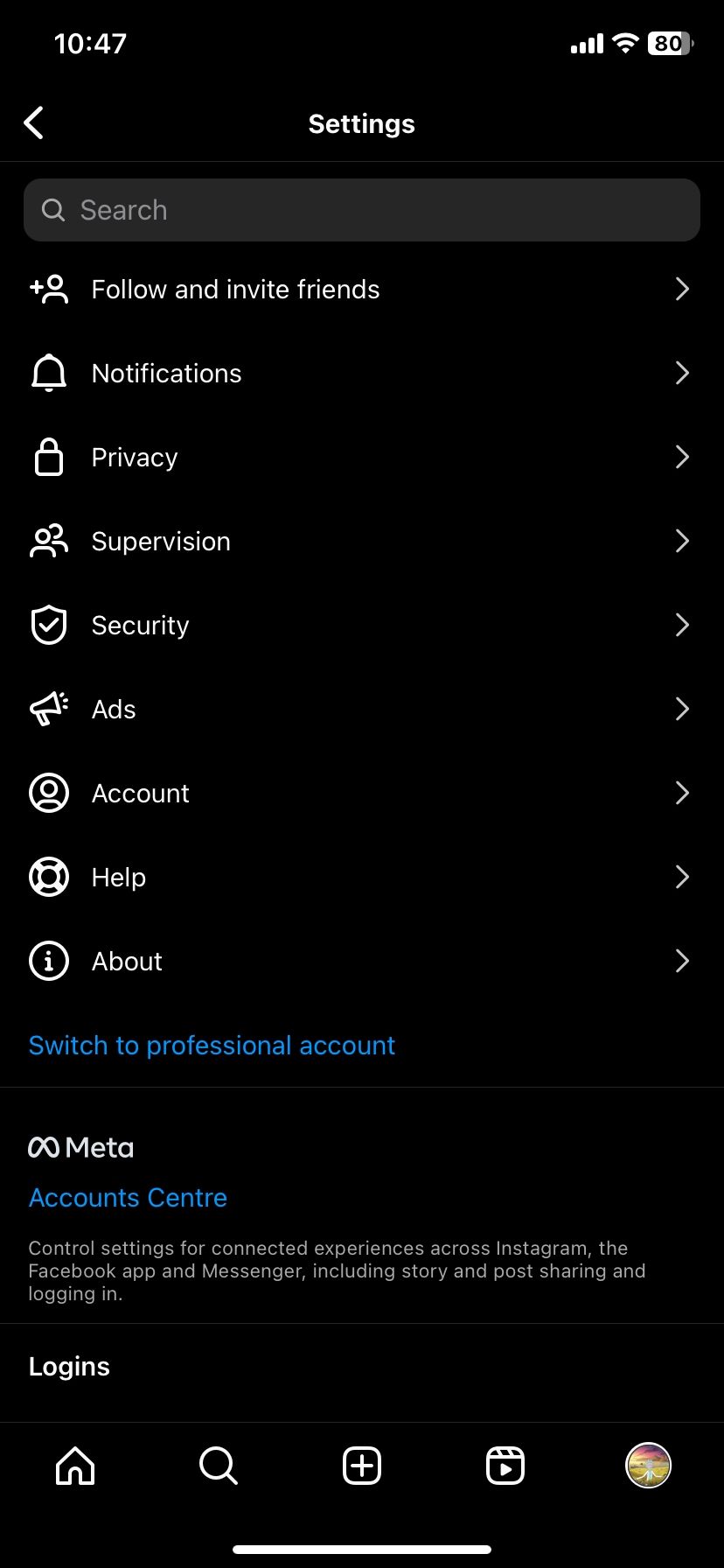 instagram account settings page