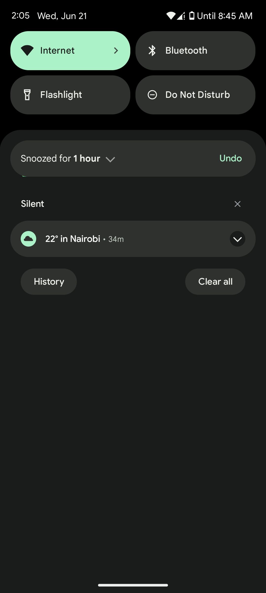 A notification snoozed for one hour on Android