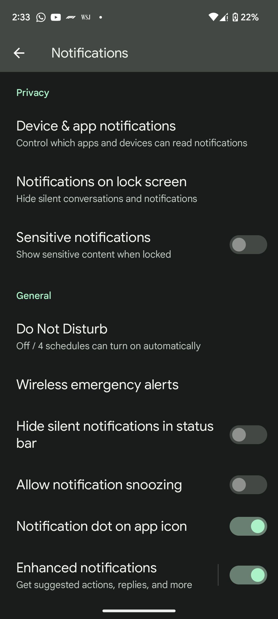 Notification settings in Android