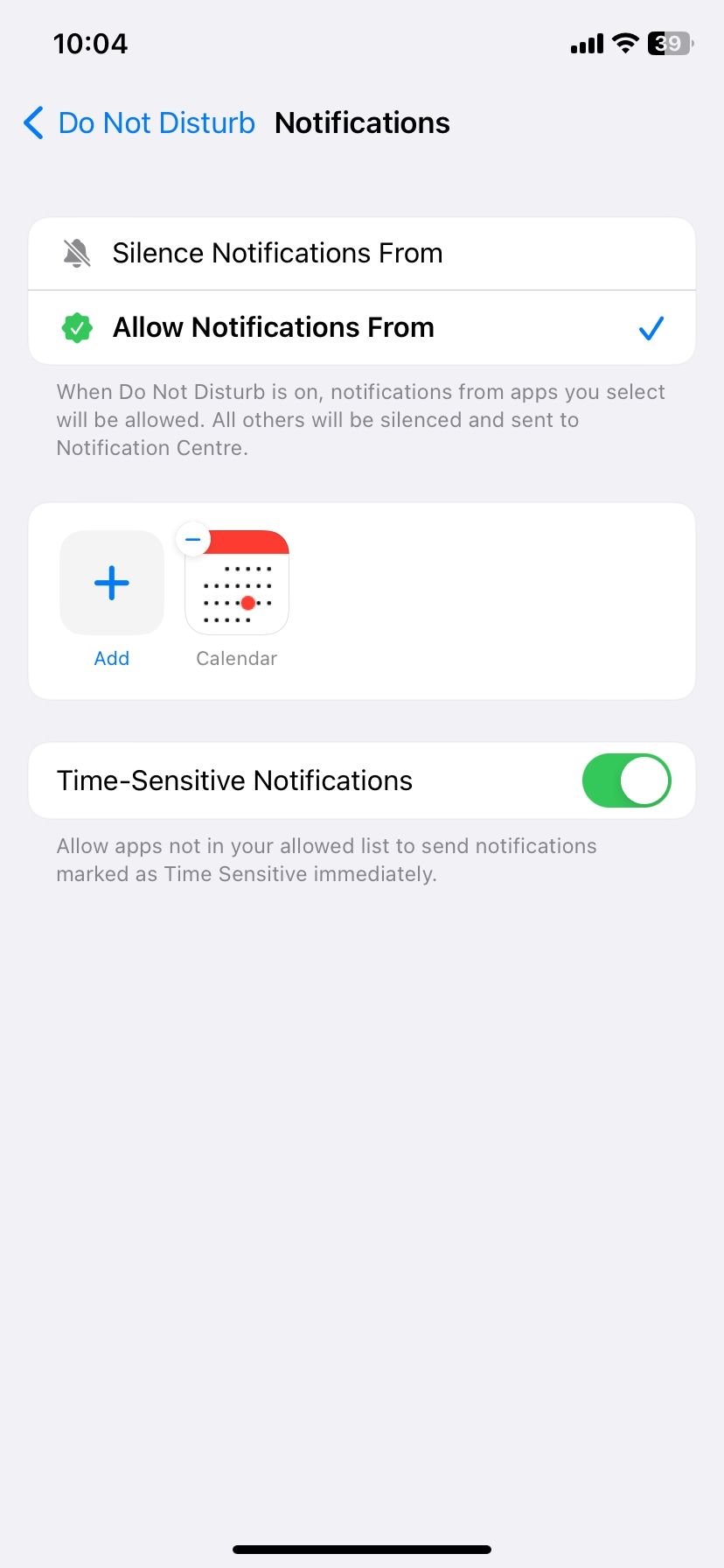 Time-Sensitive Notifications enabled in Focus