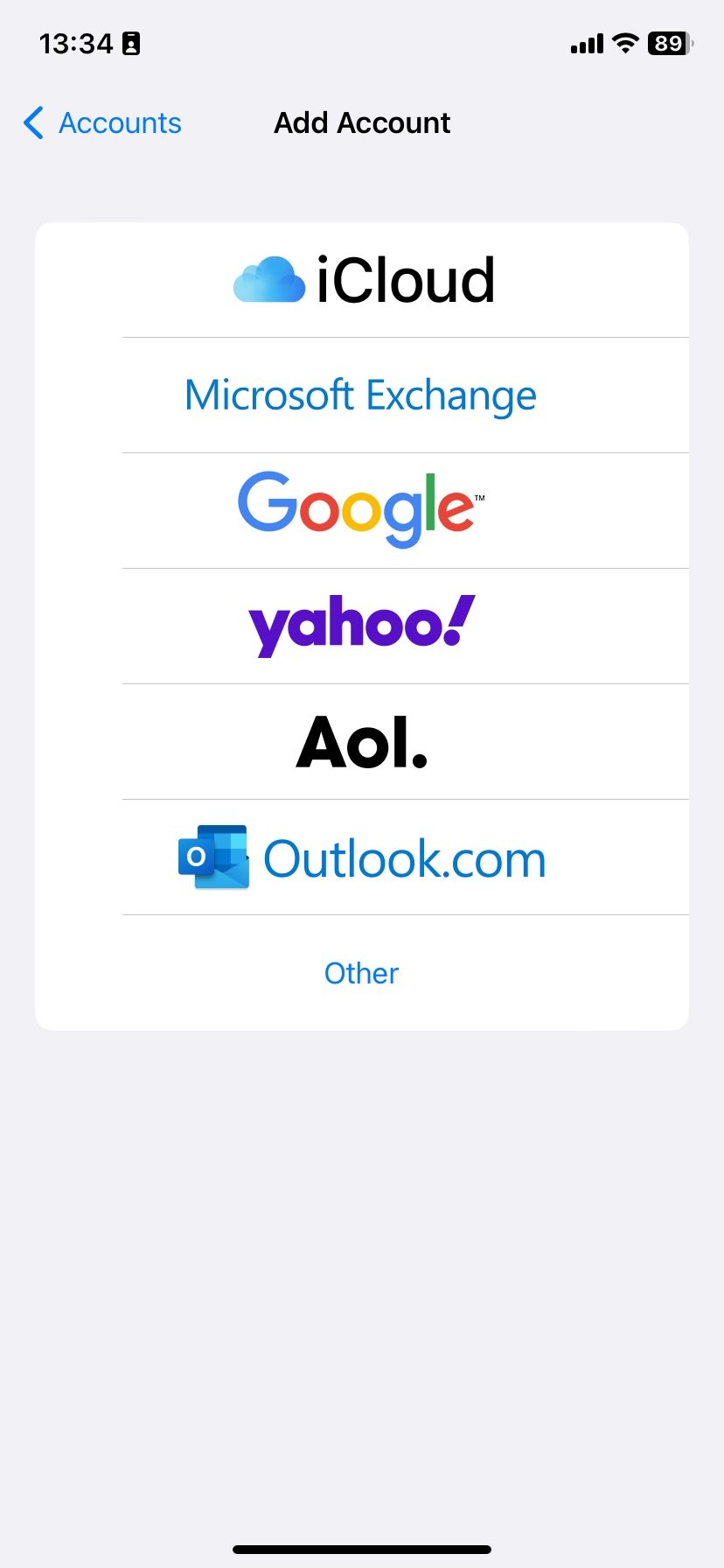 Adding a new account in iOS