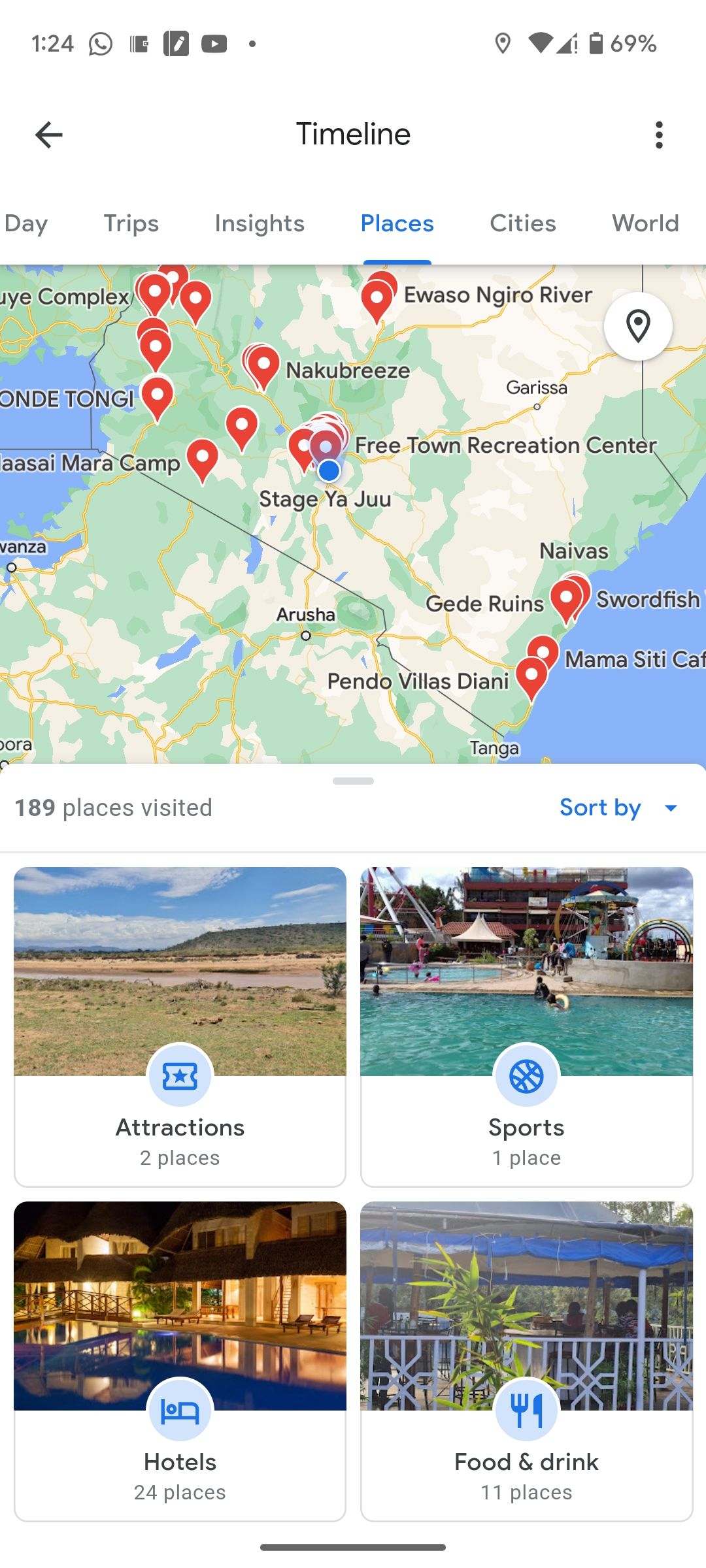 Places tab in Google Maps Timeline