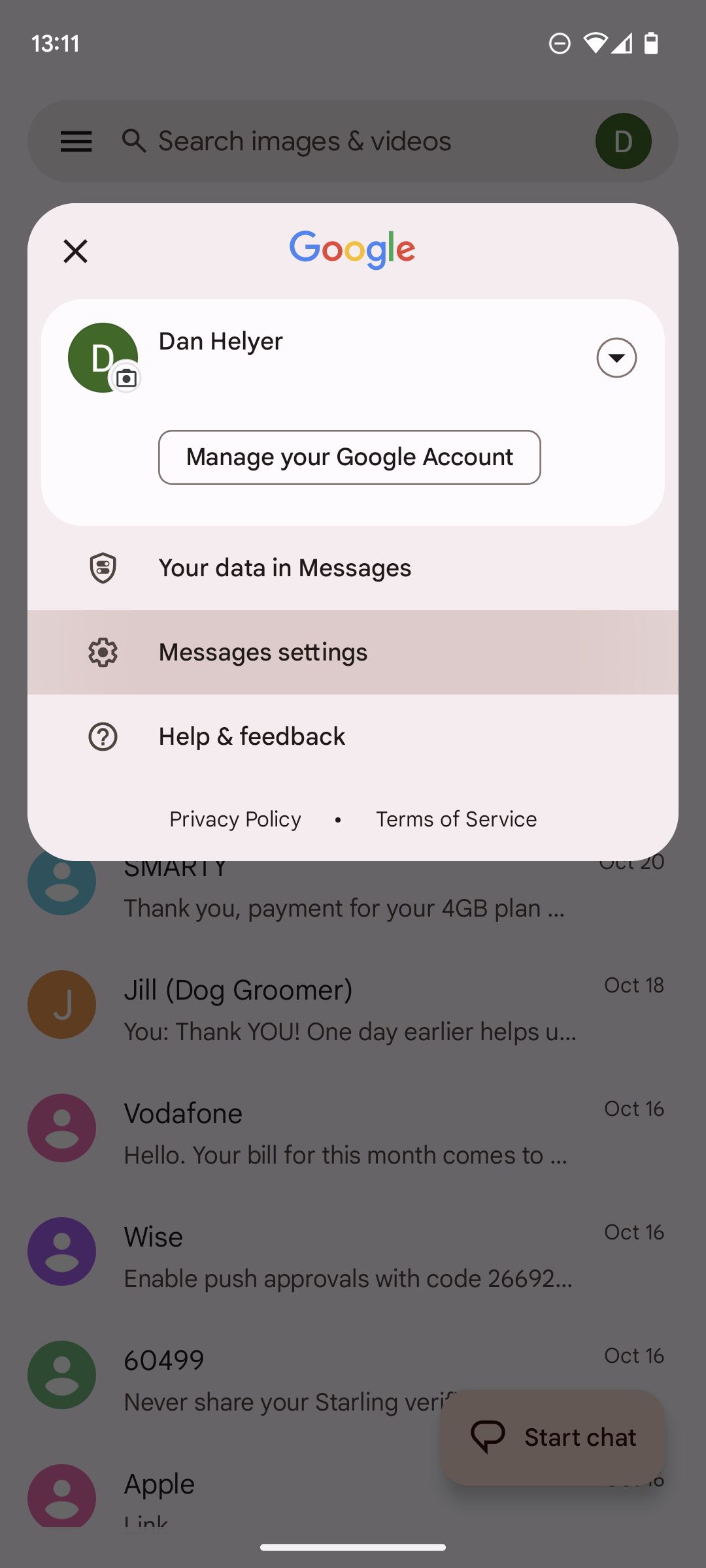 1. Messages settings option in Android