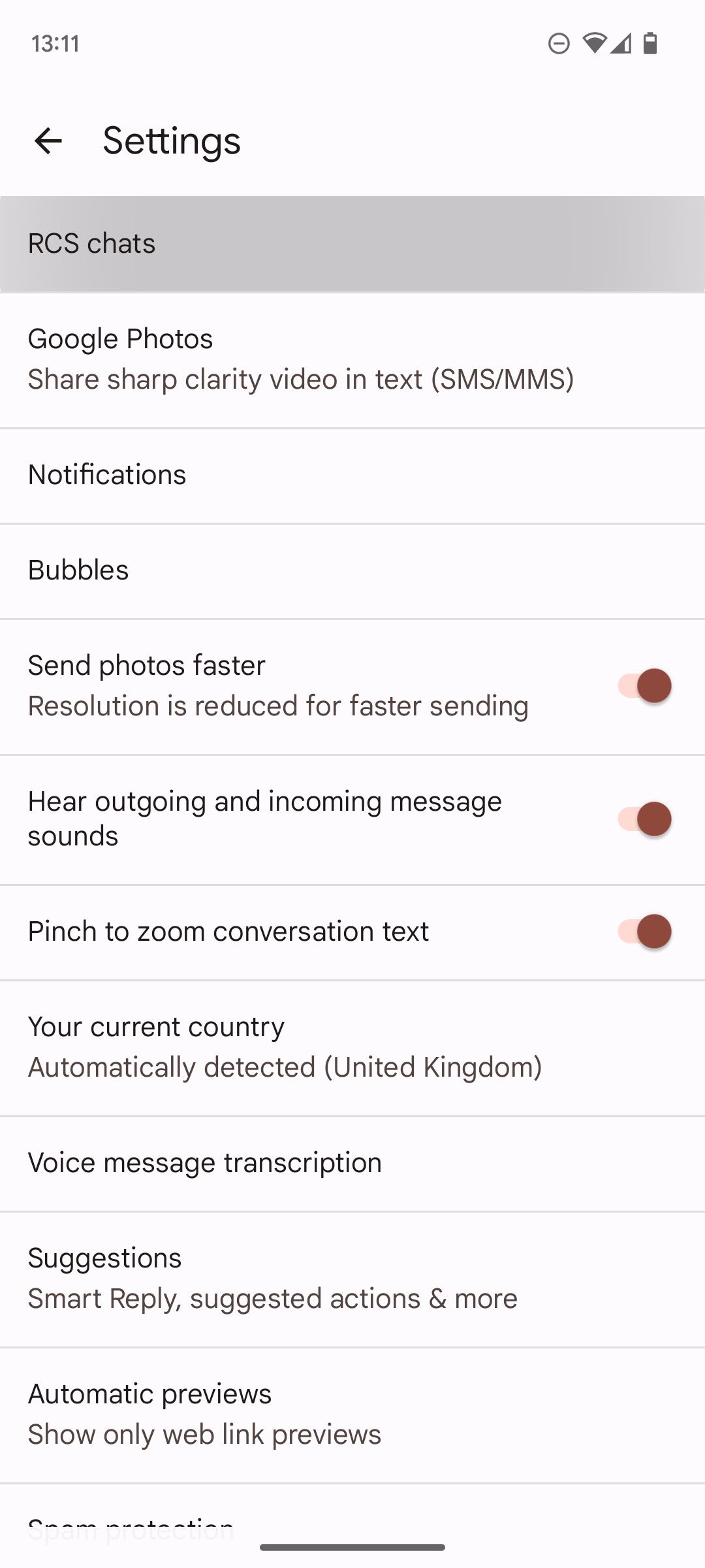 2. RCS Chats option in Messages settings in Android