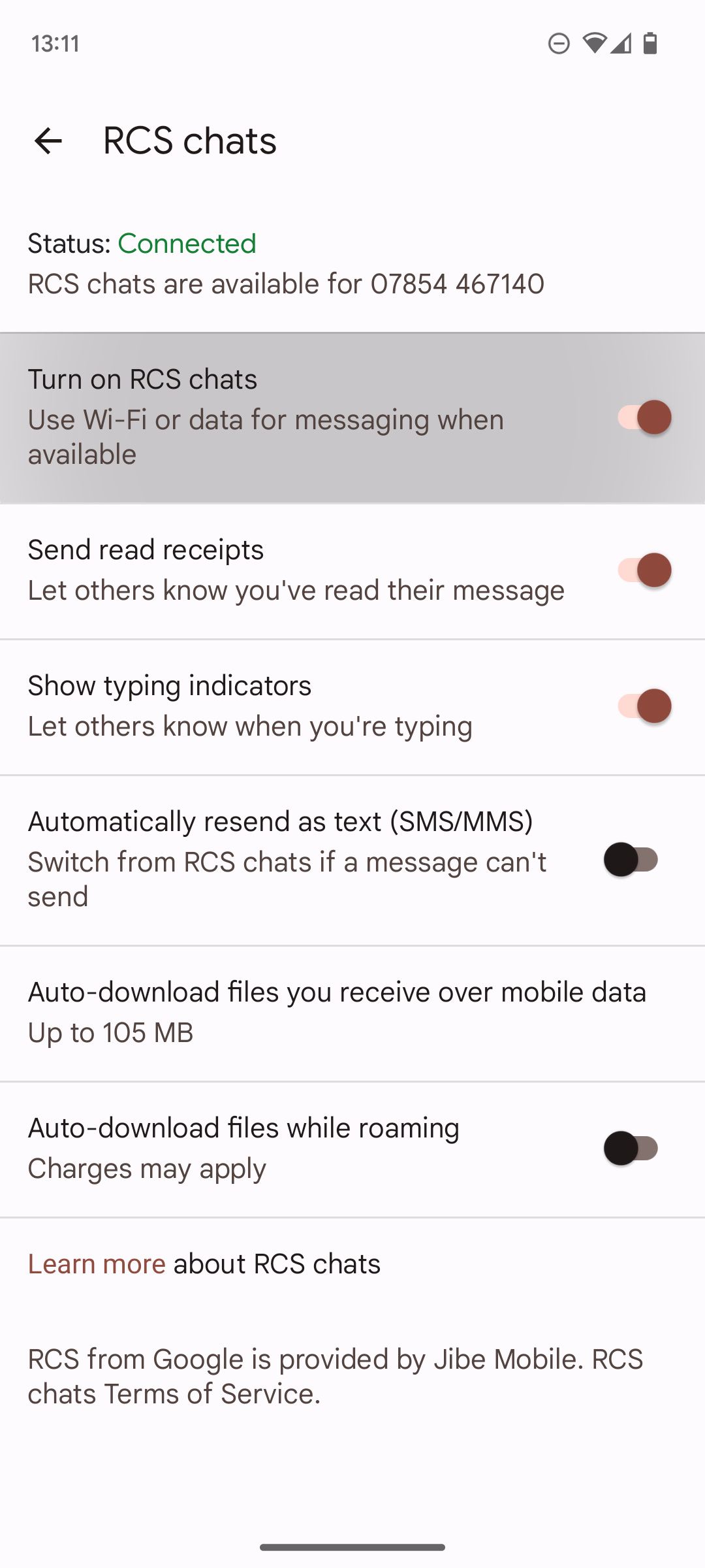 3. Turn on RCS chats option in RCS settings in Android