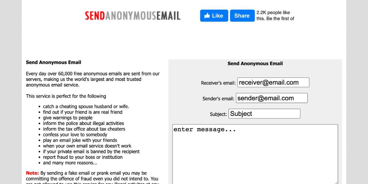 enviar site de e-mail anônimo