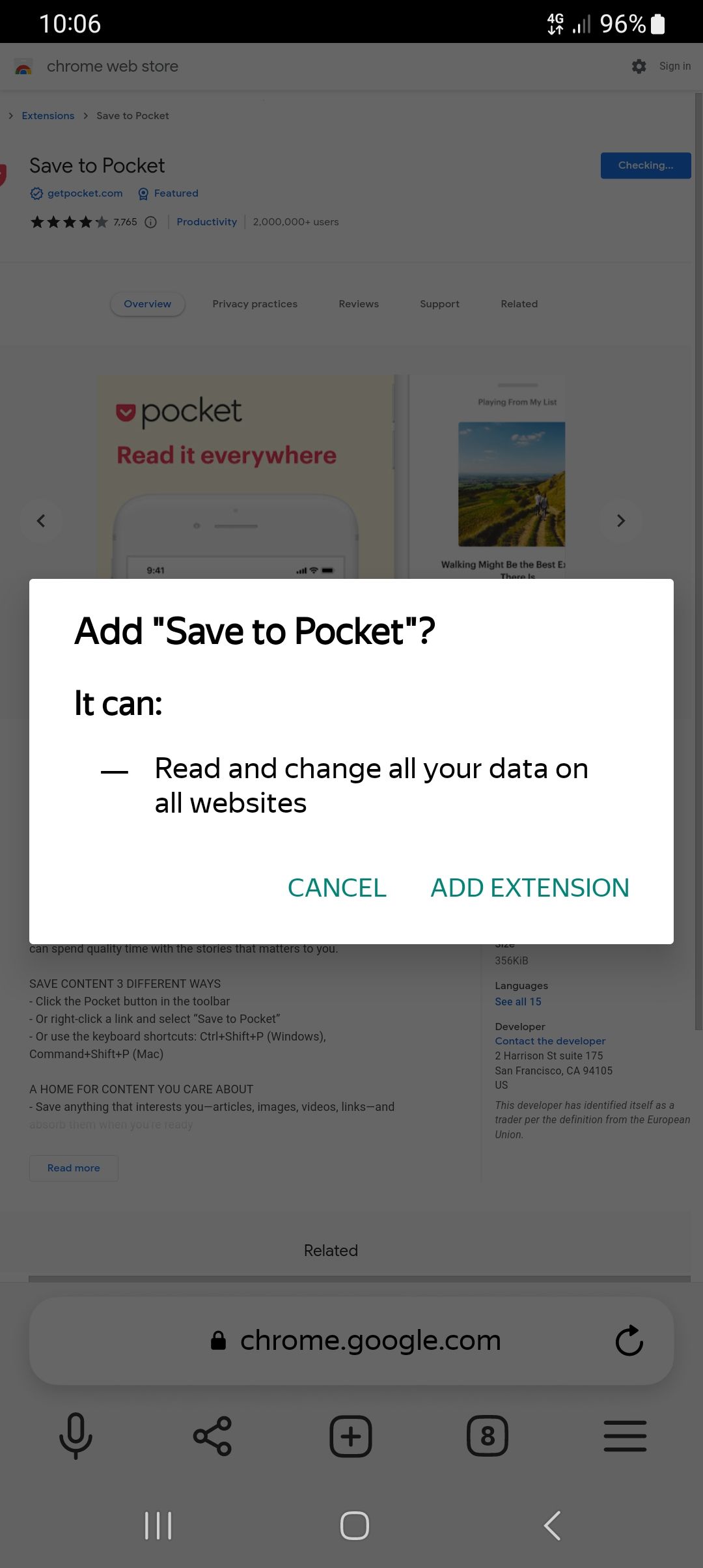 Add an extension to Yandex browser on Android