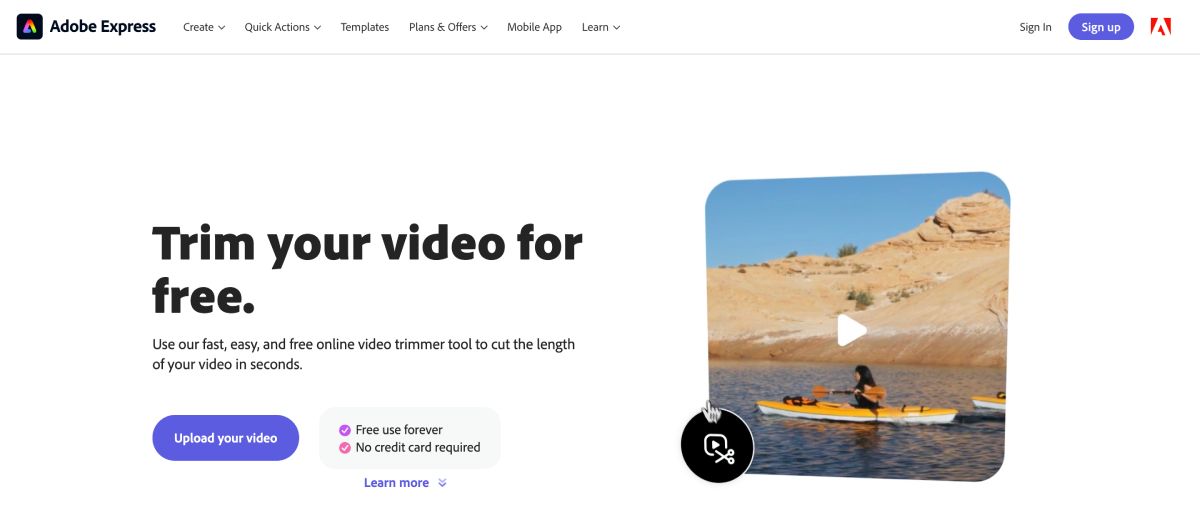Trang web cắt video của Adobe Express