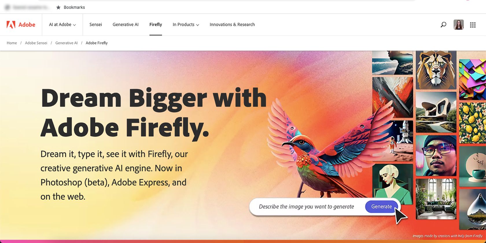Adobe Firefly AI homepage