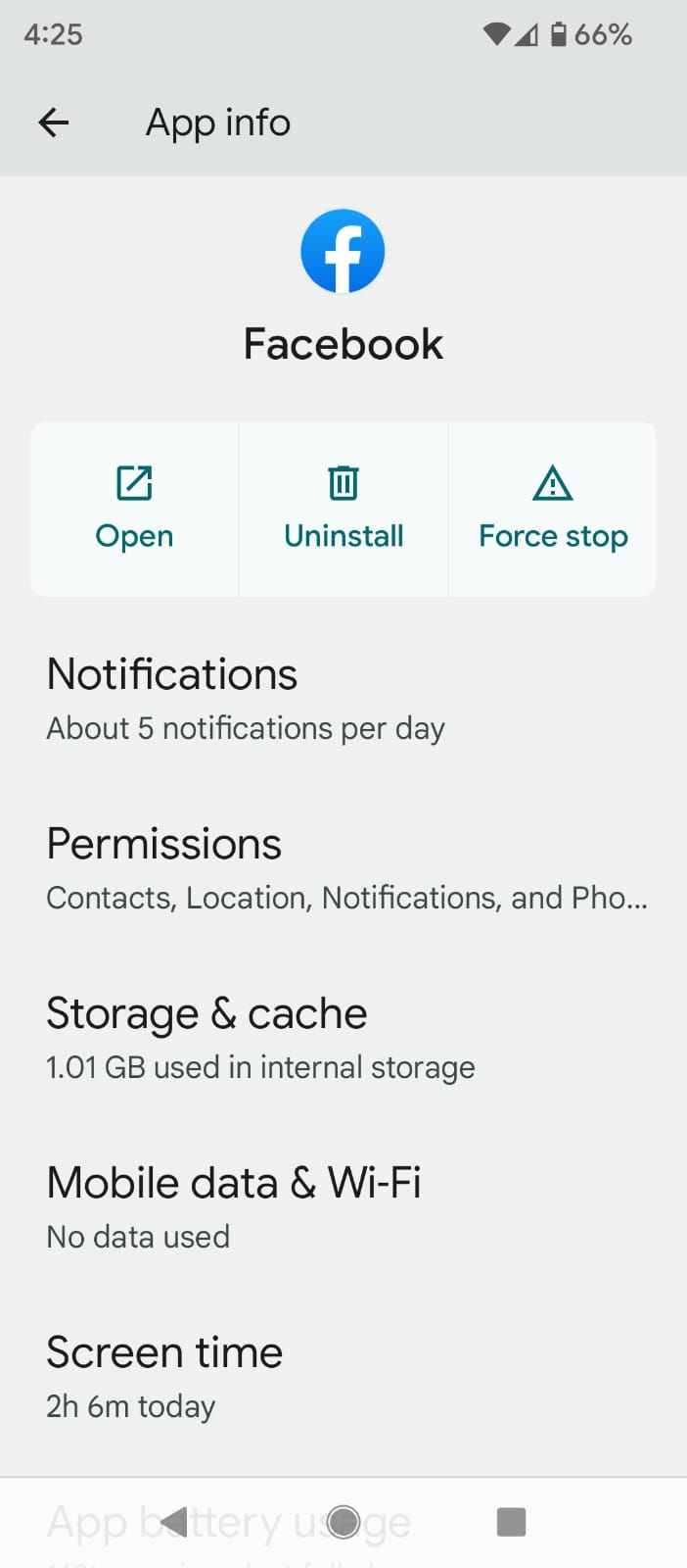 App Info Menu in Android Settings