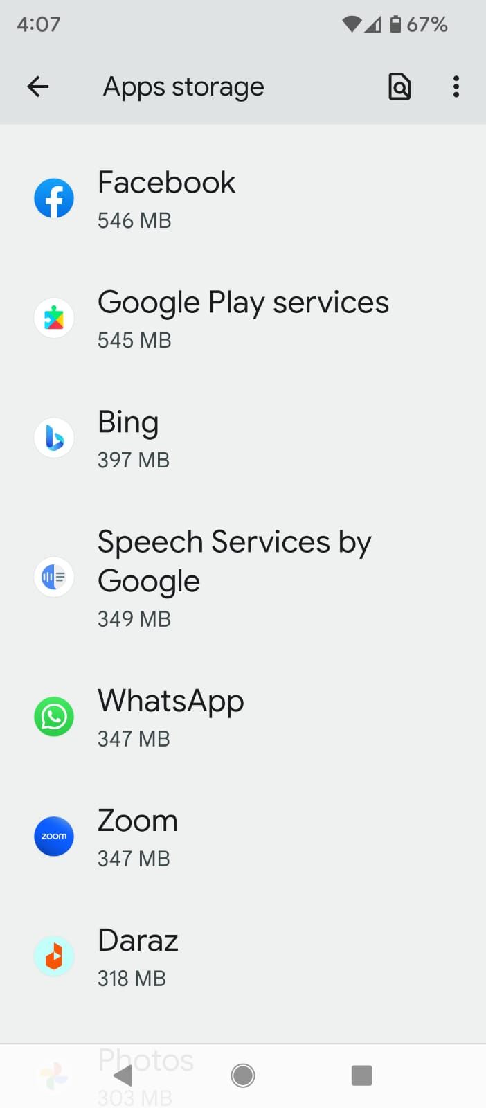 App Storage Menu in Android Settings