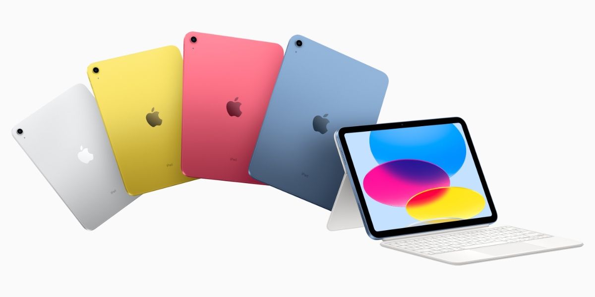 iPad Apple de 10ª geração em prata, amarelo, rosa e azul