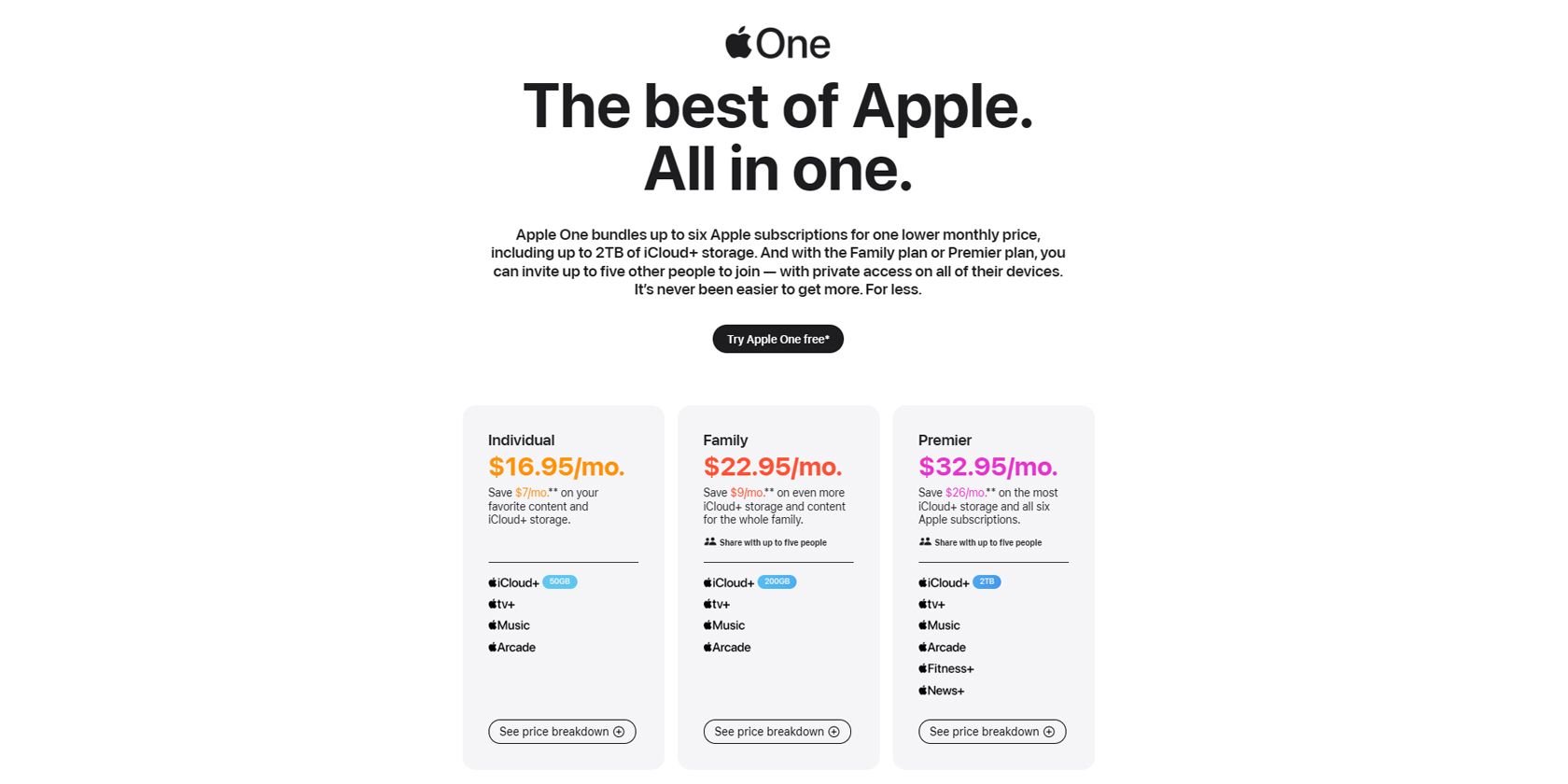 Tùy chọn đăng ký Apple One