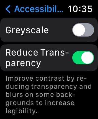 گزینه کاهش شفافیت اپل واچ