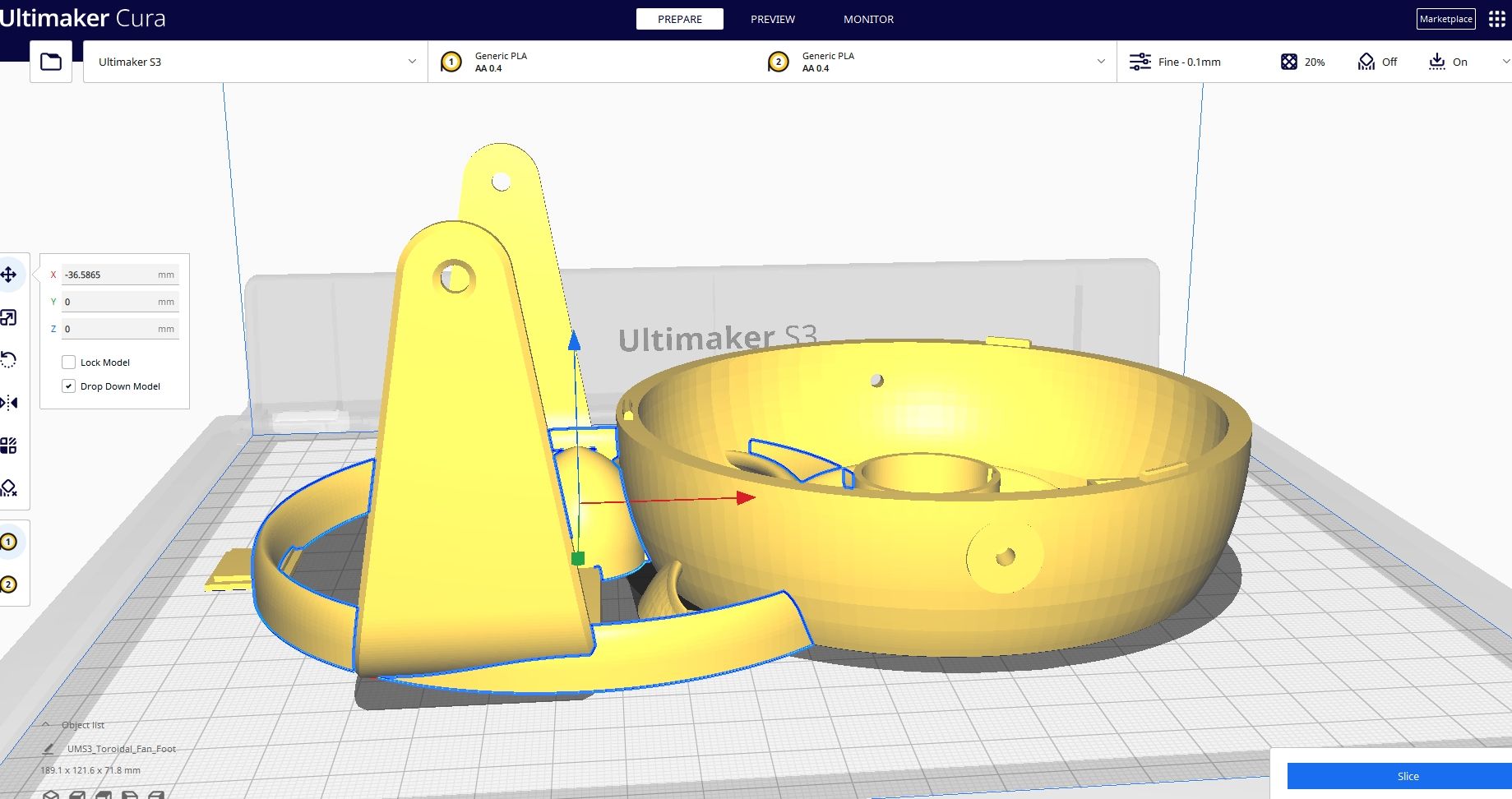 3D files being arranged on Cura slicer