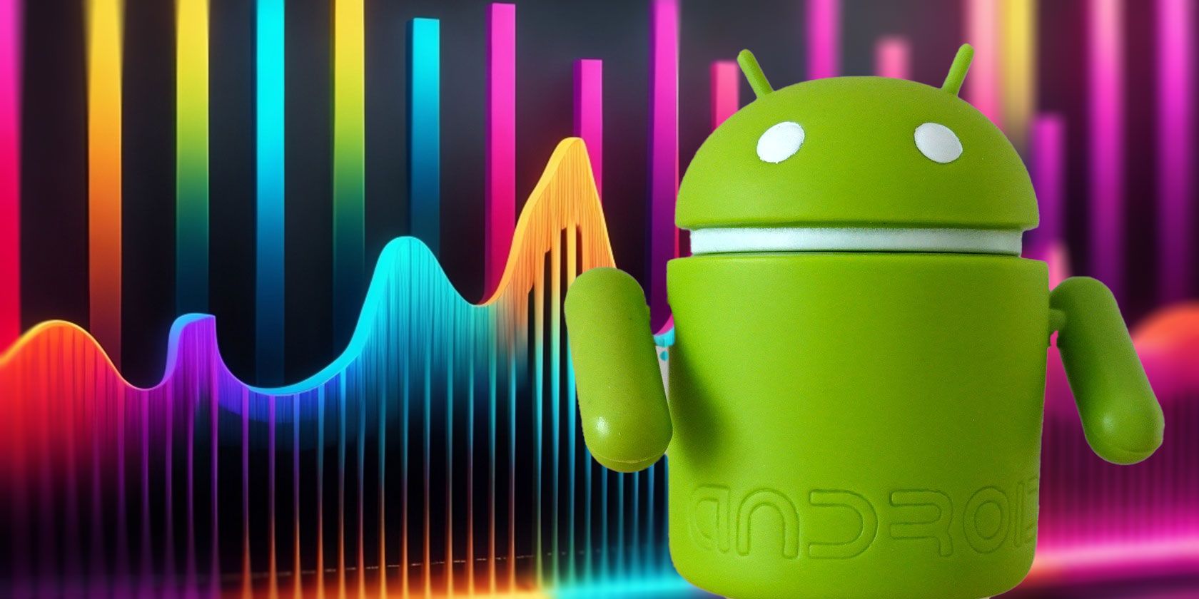 Sound equalizer concept on the background with Android mascot in front