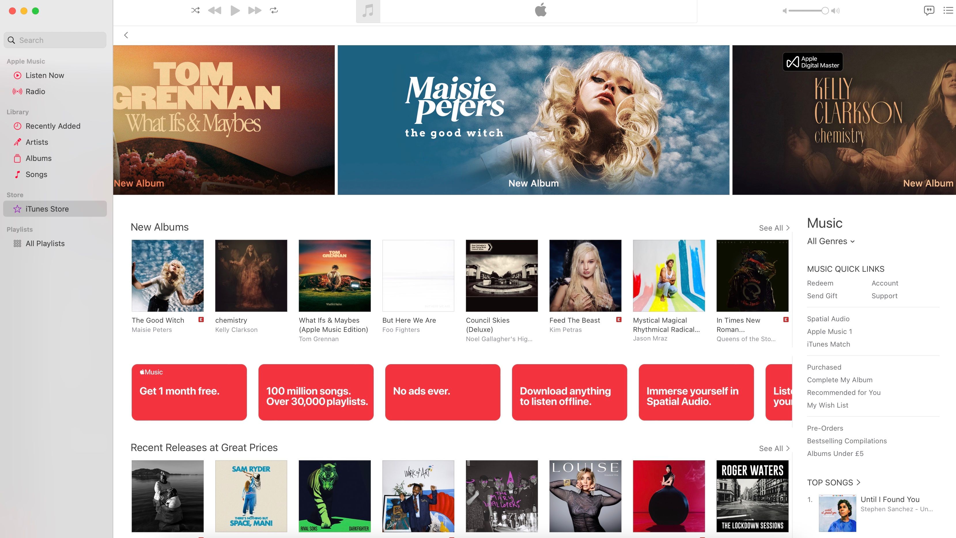 Screenshot of iTunes store homepage
