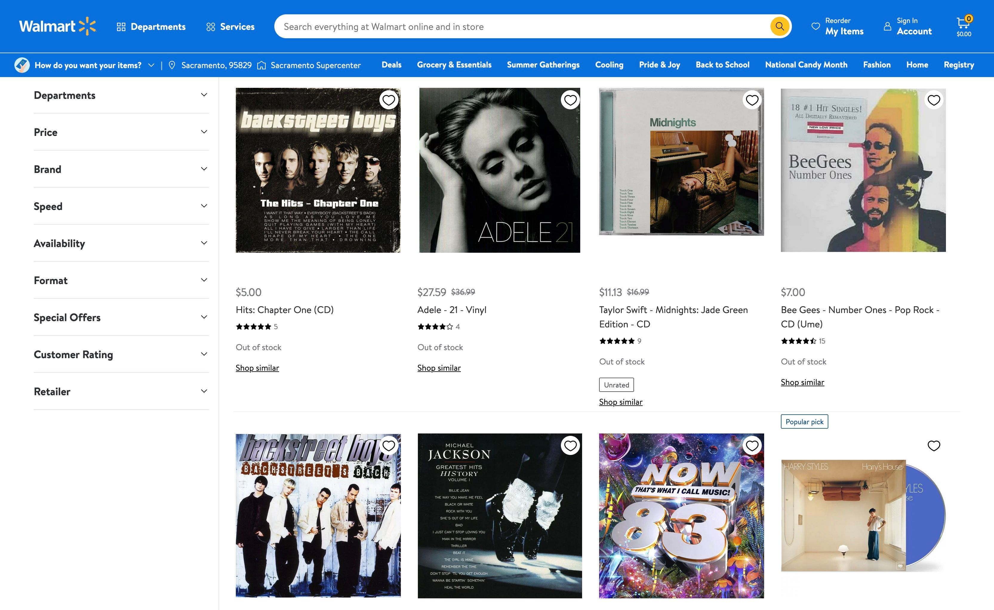 Screenshot of music to buy on the Walmart website
