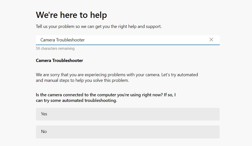 Camera Troubleshooter in the Get Help app