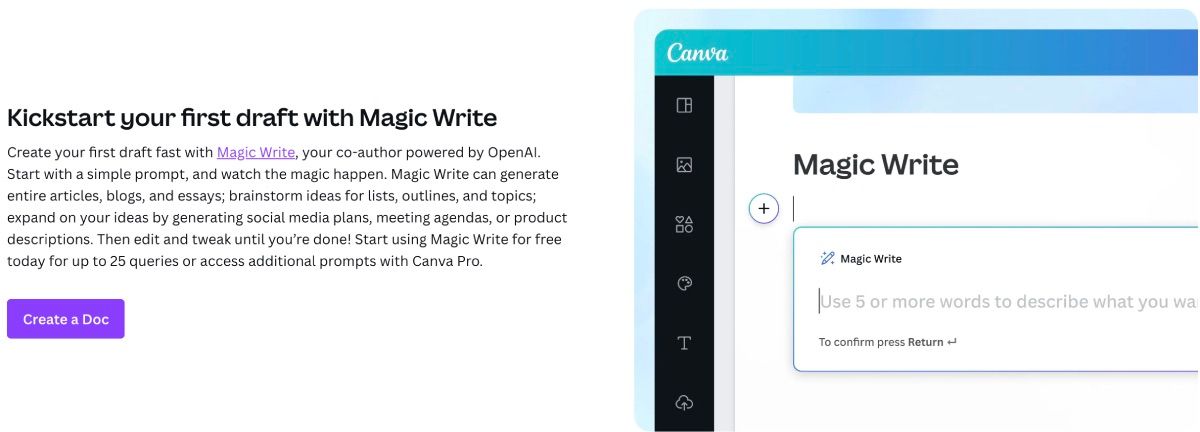 Canva Magic Write با لینک ایجاد سند