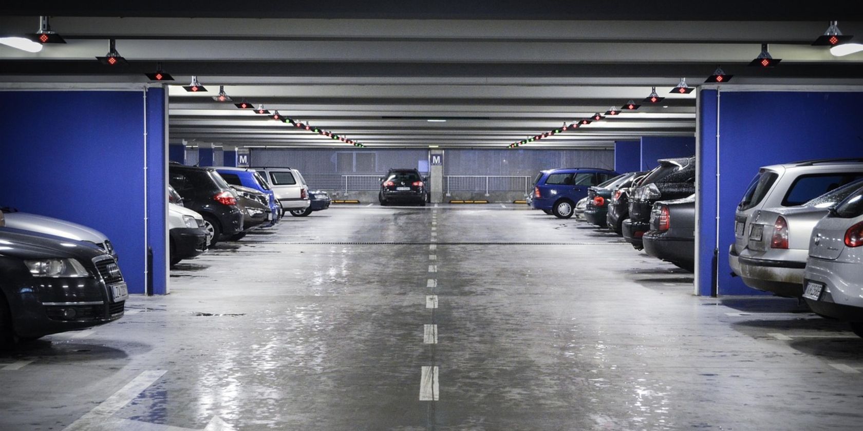 Cars parked on an underground floor