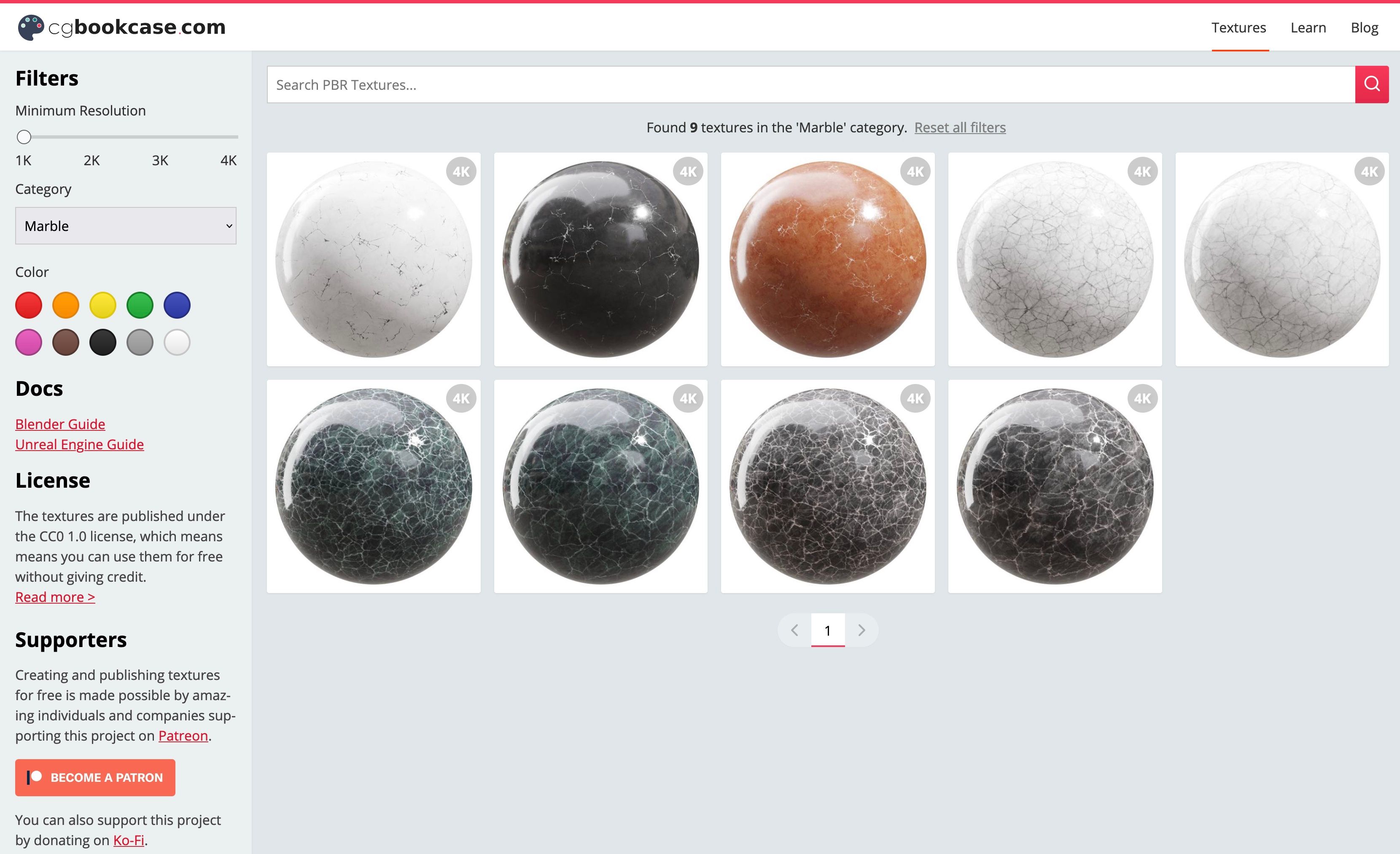 Screenshot of marble textures on cgbookcase.com