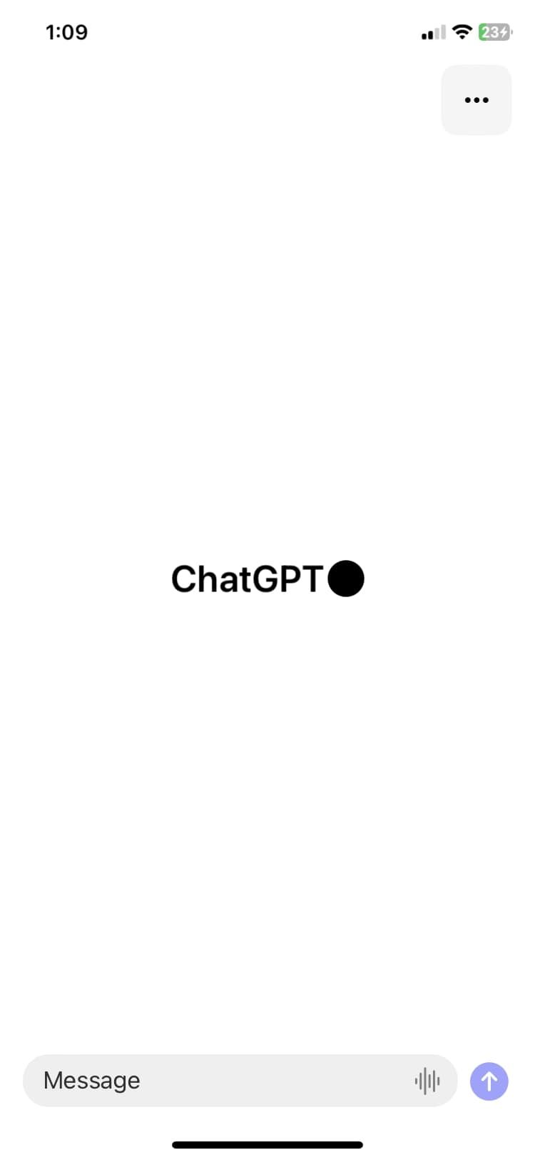ChatGPT opening page on iOS app