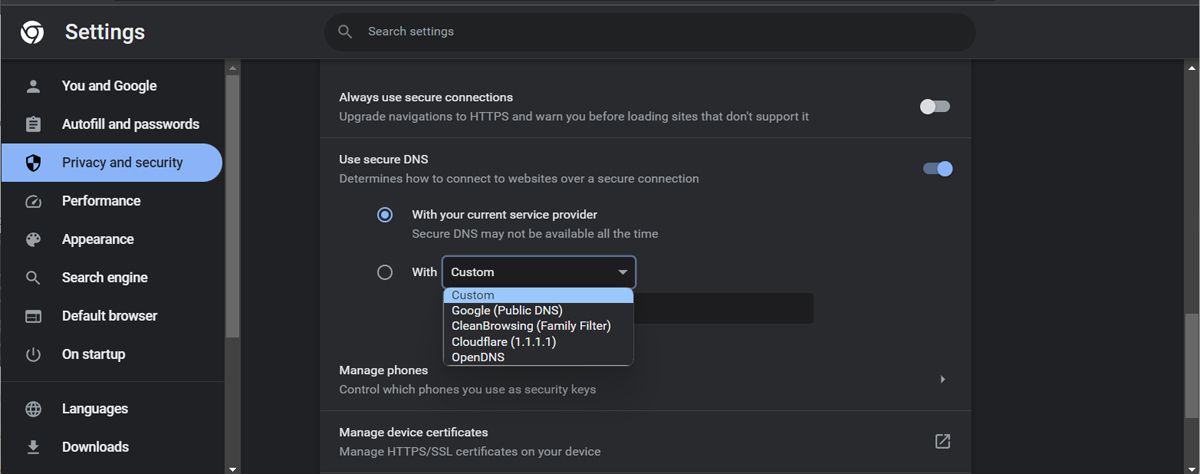 Change Google Chrome DNS settings
