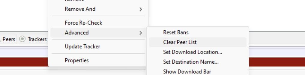 Clearing the Peer List for a Torrent in uTorrent