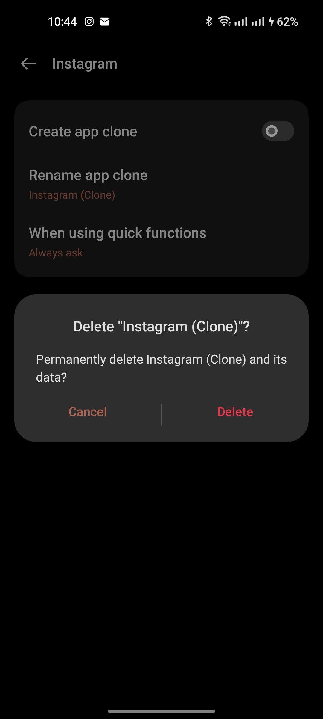 Deleting a clone of Instagram