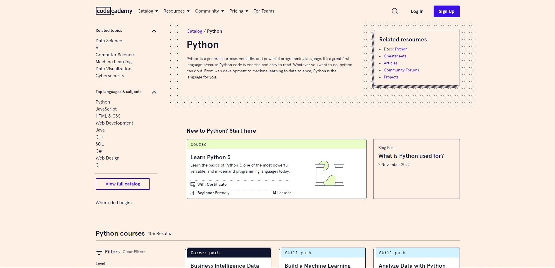 Codecademy list of Python courses