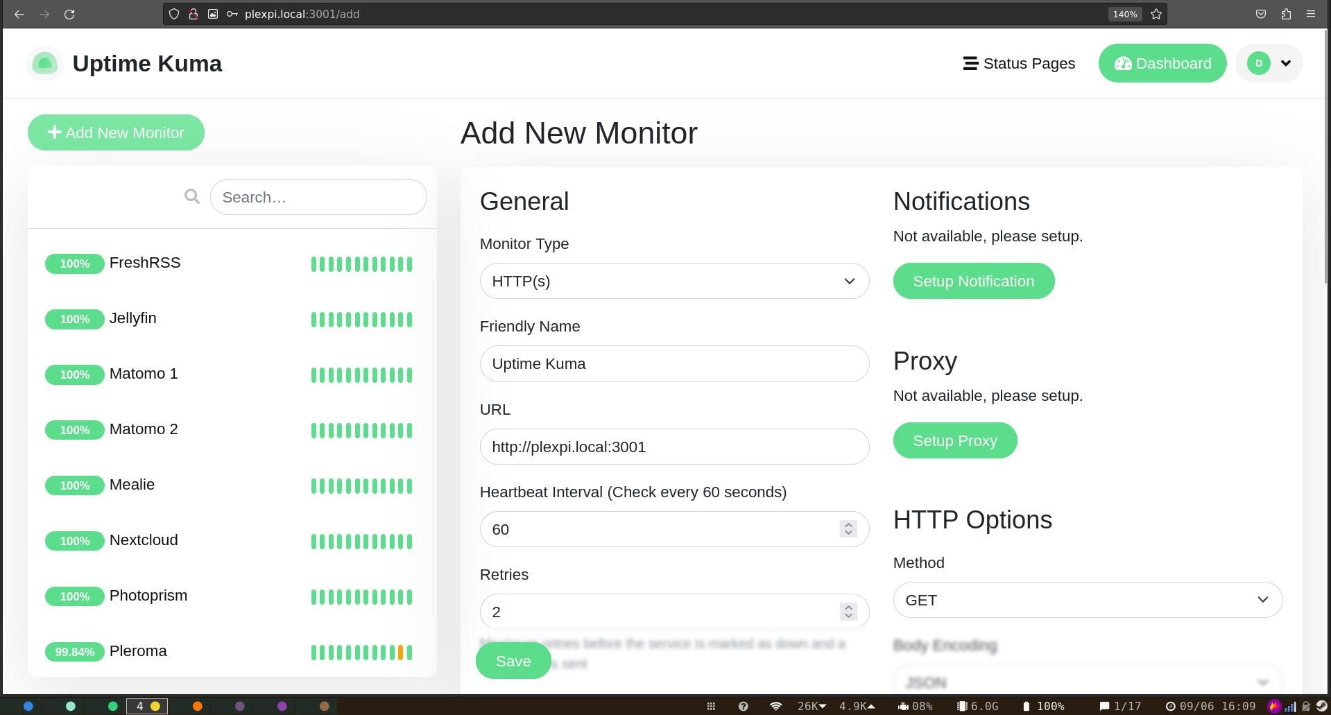 یک مانیتور جدید در uptime kuma ایجاد کنید