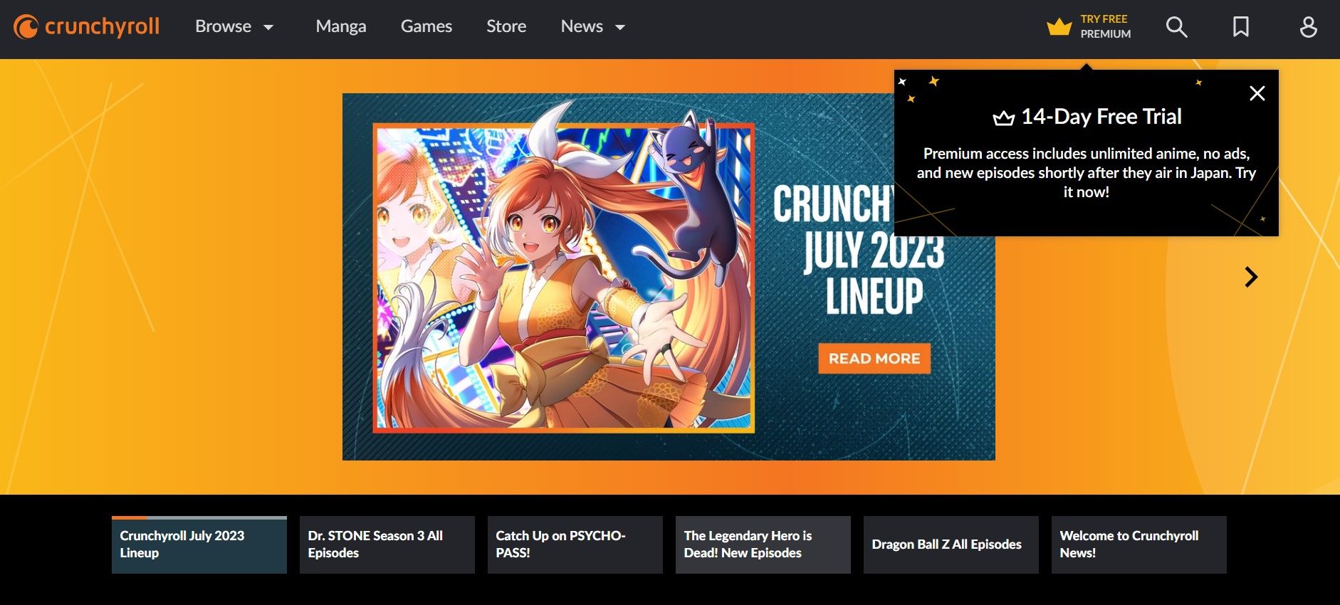 Crunchyroll homepage