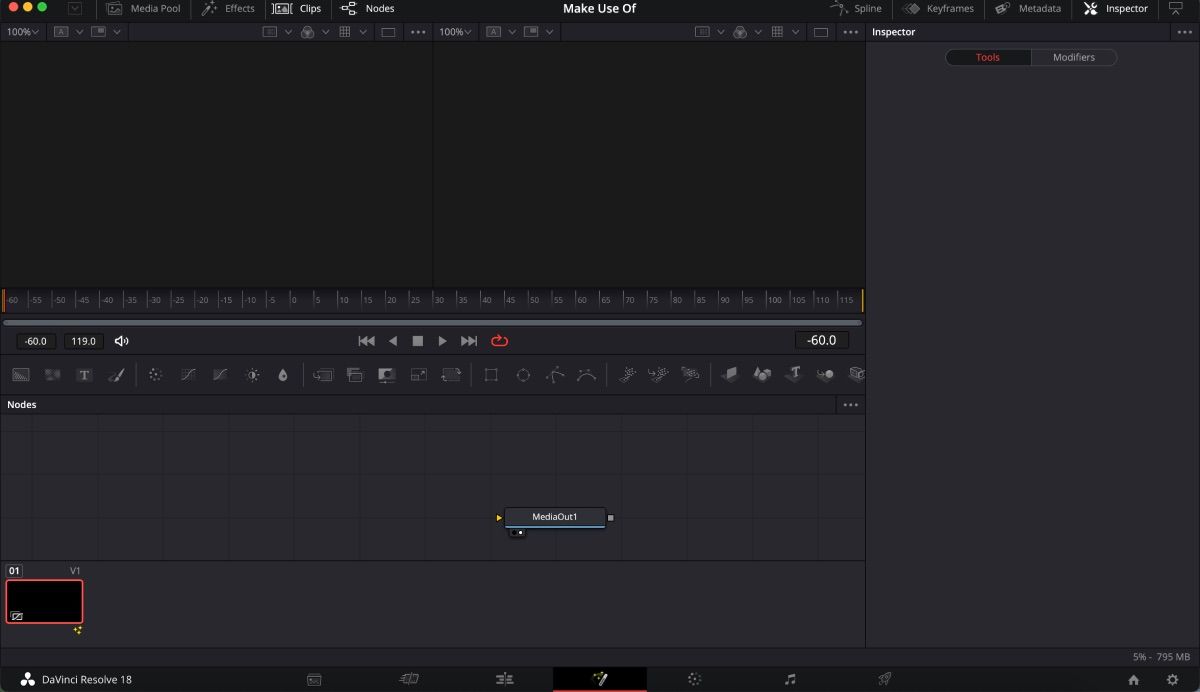 باز کردن برگه کلیپ های صفحه DaVinci Resolve Fusion