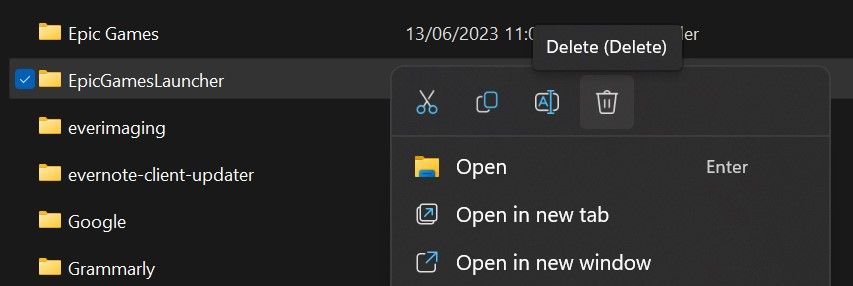 پوشه های Epic Games Launcher را حذف کنید