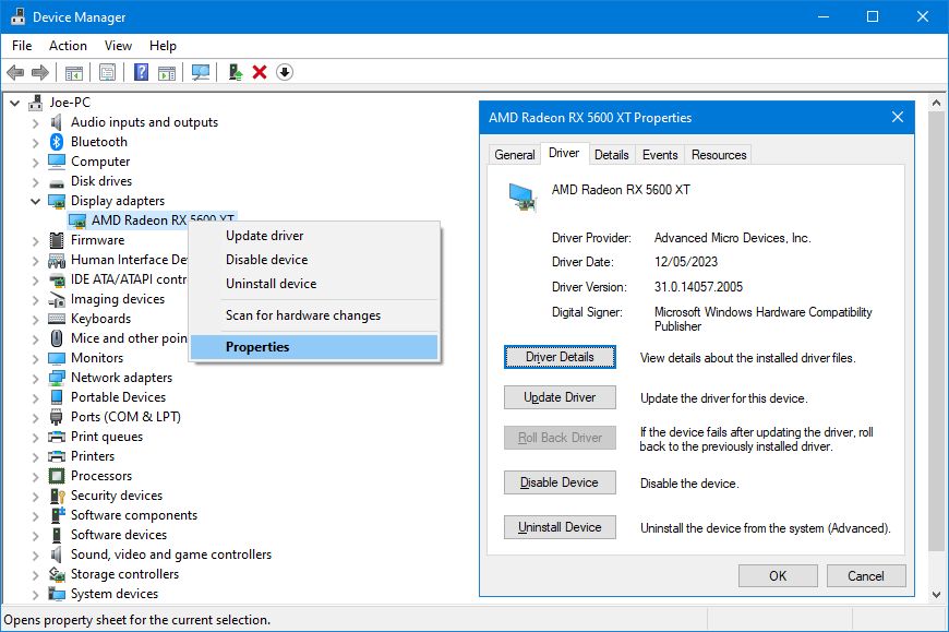 device manager driver details