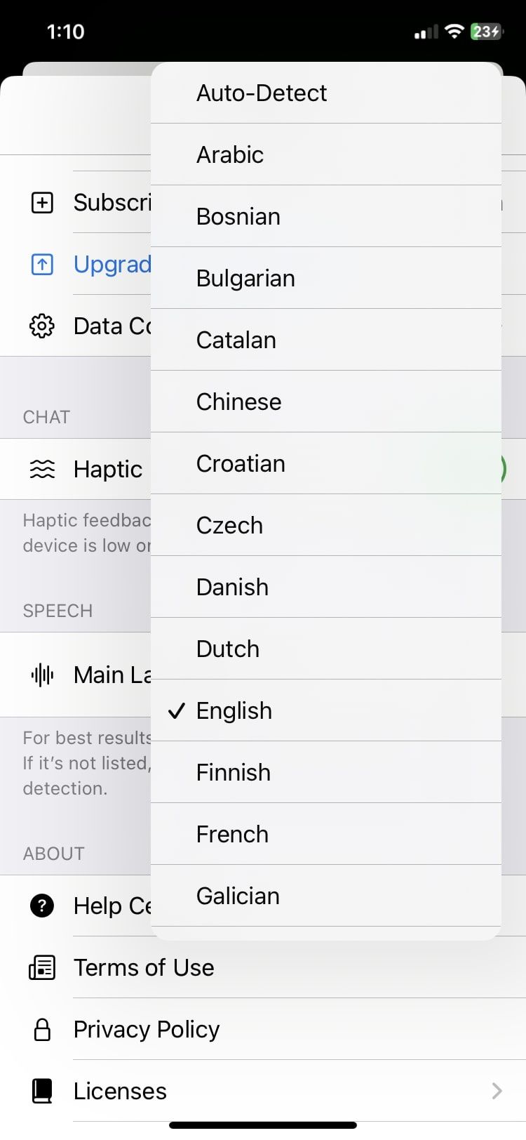 different languages available in chatgpt