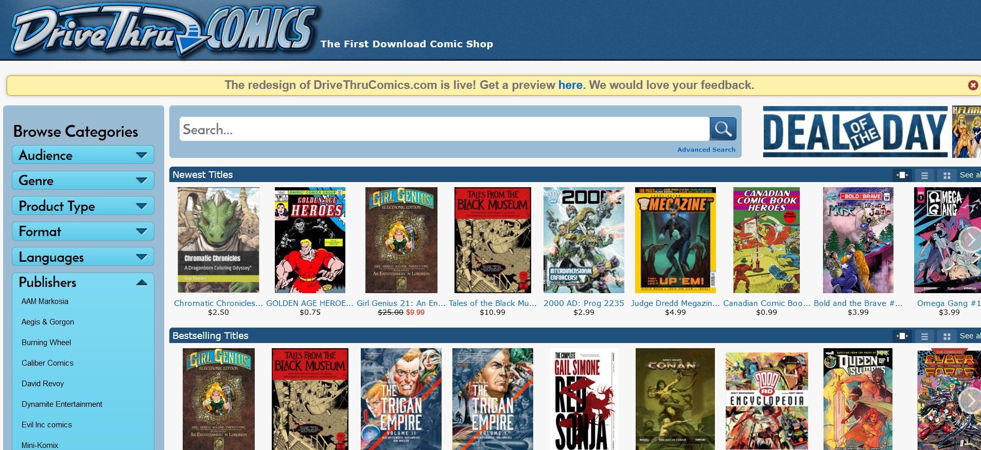 DriveThruComics Website for Reading and Downloading Comics