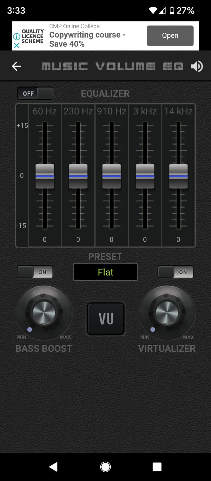 Equalizer and other options in Music Volume EQ